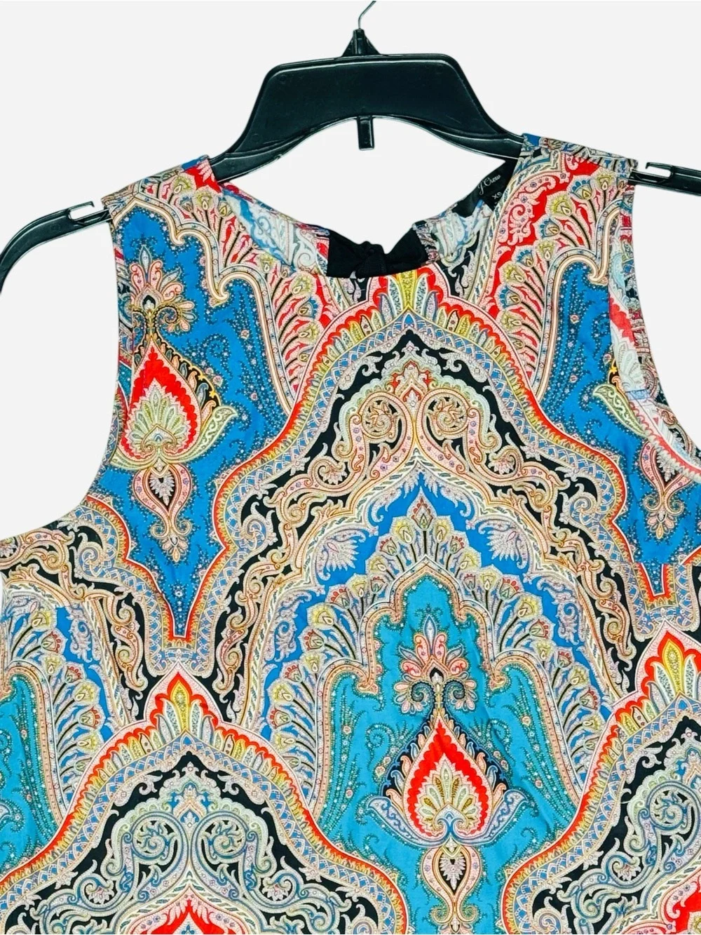 J.Crew Factory Paisley Print Sleeveless Blouse XS Blue Bow Tie Neck Top